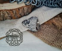Sterling Silver Aztec Skull Ring. Maya Inspired Biker Design.