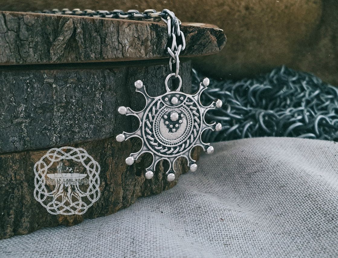 Handmade Sterling Silver Viking Lunula Pendant. Norse Jewelry Necklace.