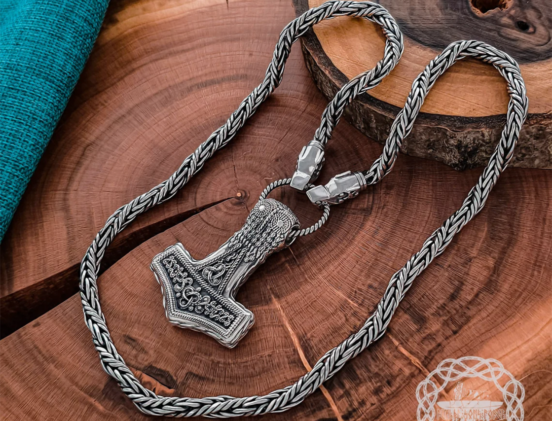 Sterling Silver Wolf Head Viking Gotland Replica Chain