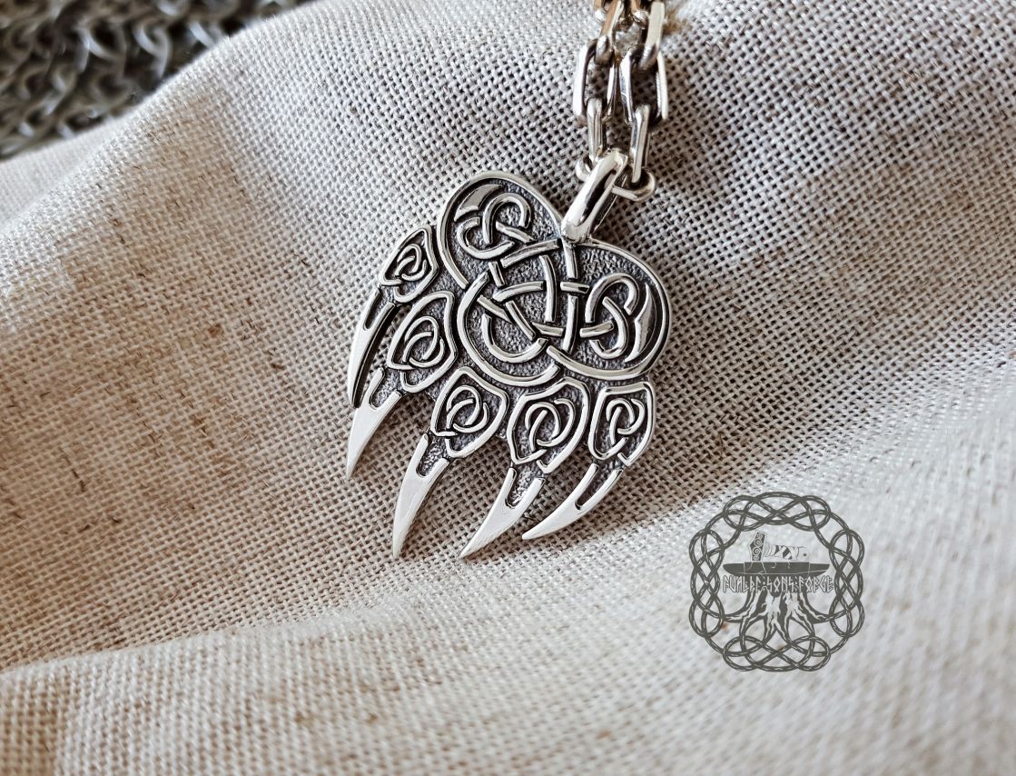Sterling Silver Bear Paw Pendant. Viking Berserker Necklace.
