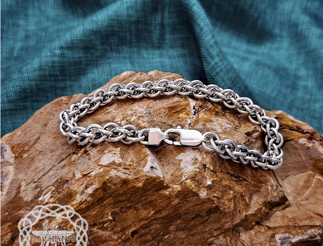 Sterling Silver Viking Bracelet. Handmade Norse Mythology Jewelry Gift.
