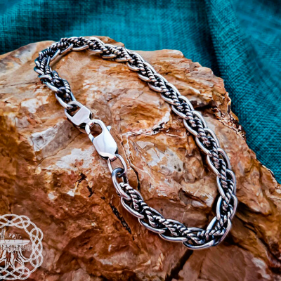 Sterling Silver Viking Bracelet. Handcrafted Braided Norse Replica.