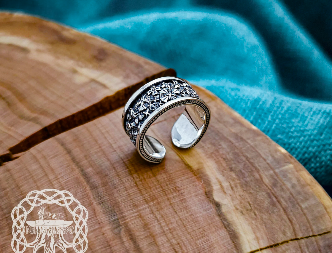 Sterling Silver Maltese Cross Ring. Handmade Floral Jewelry.