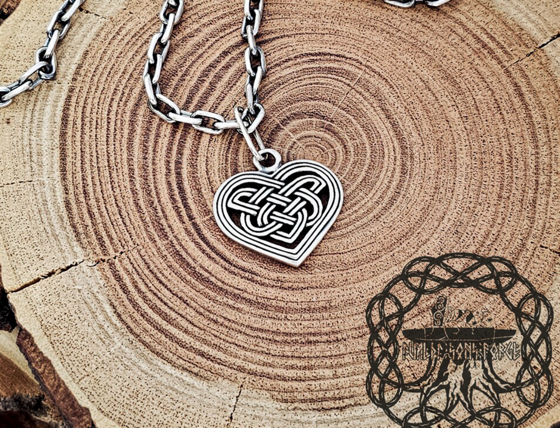 Sterling Silver Celtic Knot Heart Necklace. Womens Pendant Jewelry.