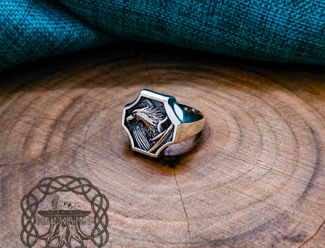 Sterling Silver Eagle Signet Ring. Handmade Animal Jewelry.