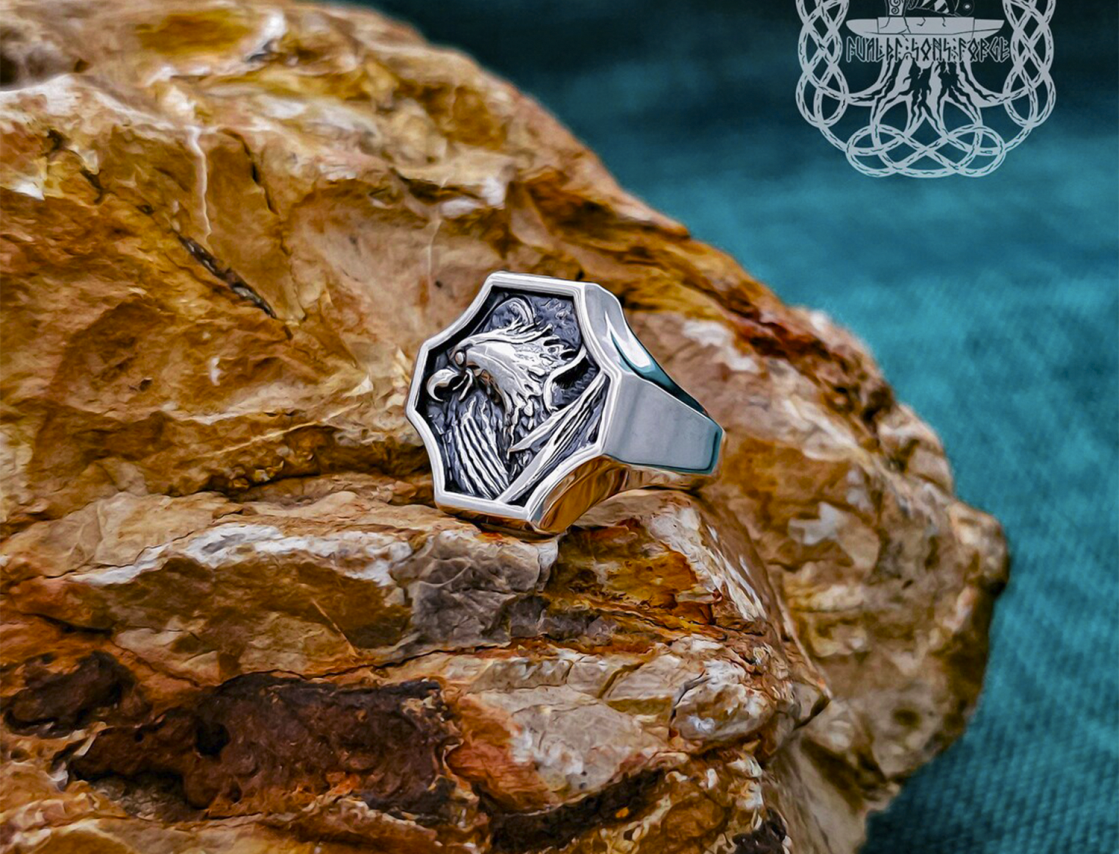 Sterling Silver Eagle Signet Ring. Handmade Animal Jewelry.