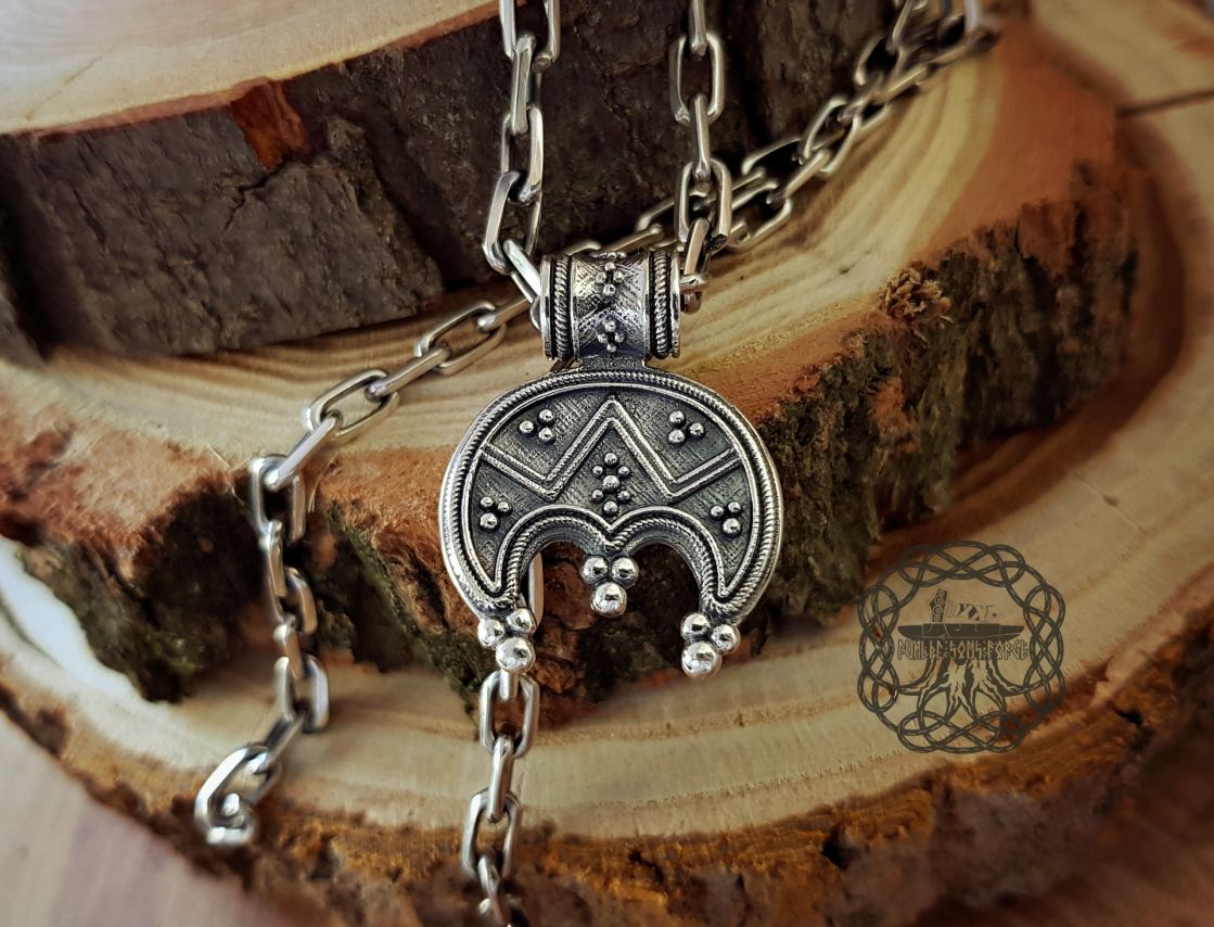 Handmade Sterling Silver Viking Lunula Necklace. Womens Amulet Pendant.