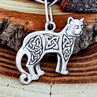 Sterling Silver Mystic Celtic Cat Pendant. Handmade Women Necklace.