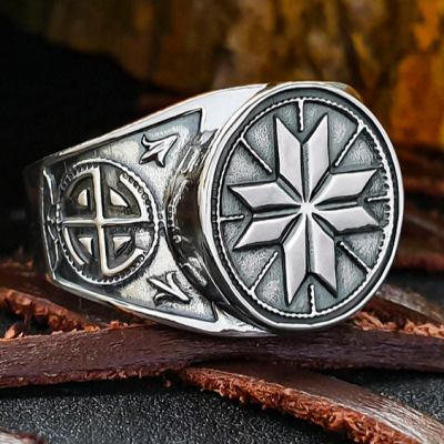 Handmade Sterling Silver Alatyr Ring. Slavic Pagan Jewelry.