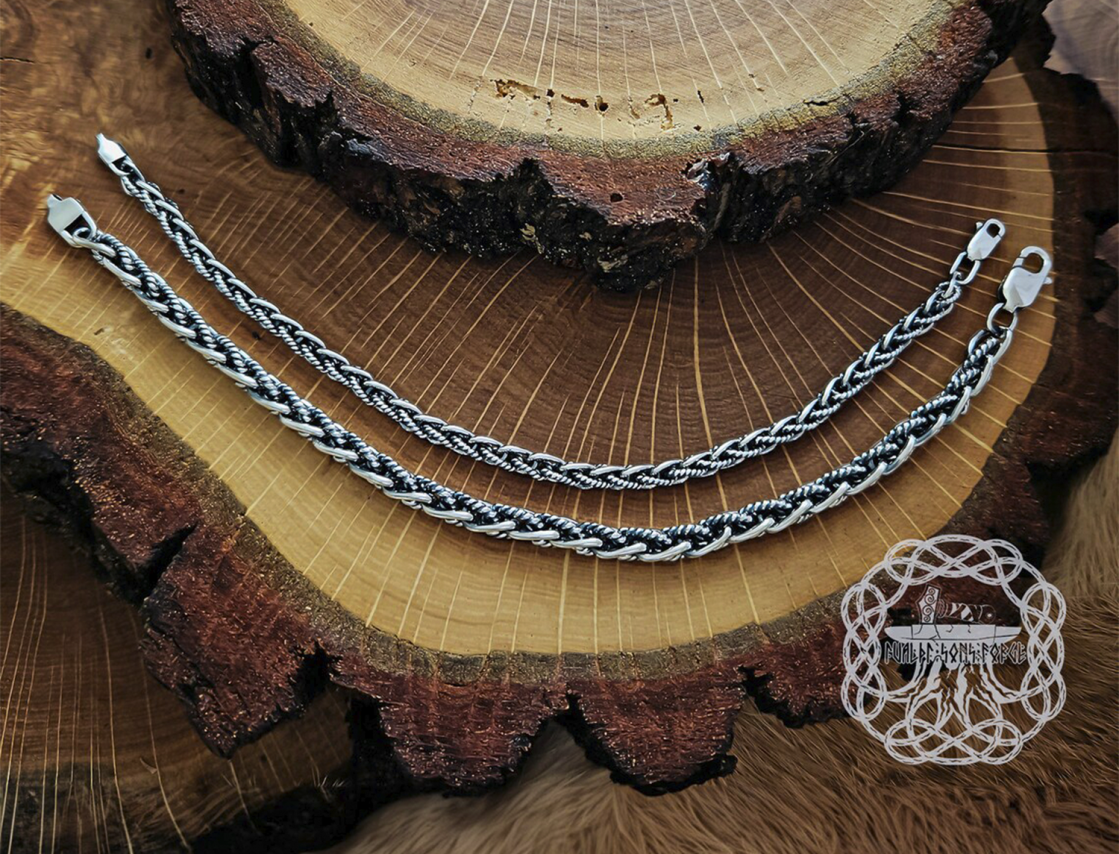 Sterling Silver Viking Bracelet. Handcrafted Braided Norse Replica.