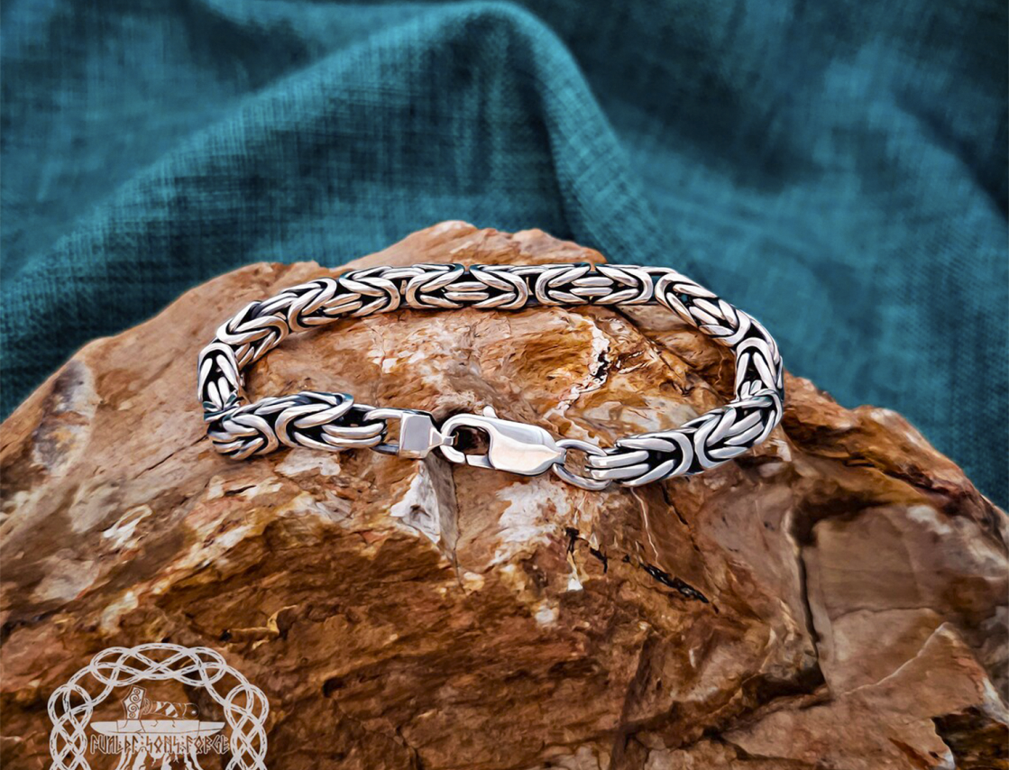Sterling Silver Byzantine Viking Bracelet. Handcrafted Norse Jewelry.