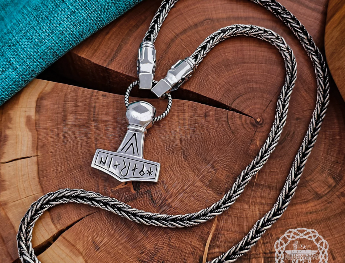 Authentic Wolf Head Filigree Viking Necklace Replica from Gotland. Sterling Silver Norse Chain.