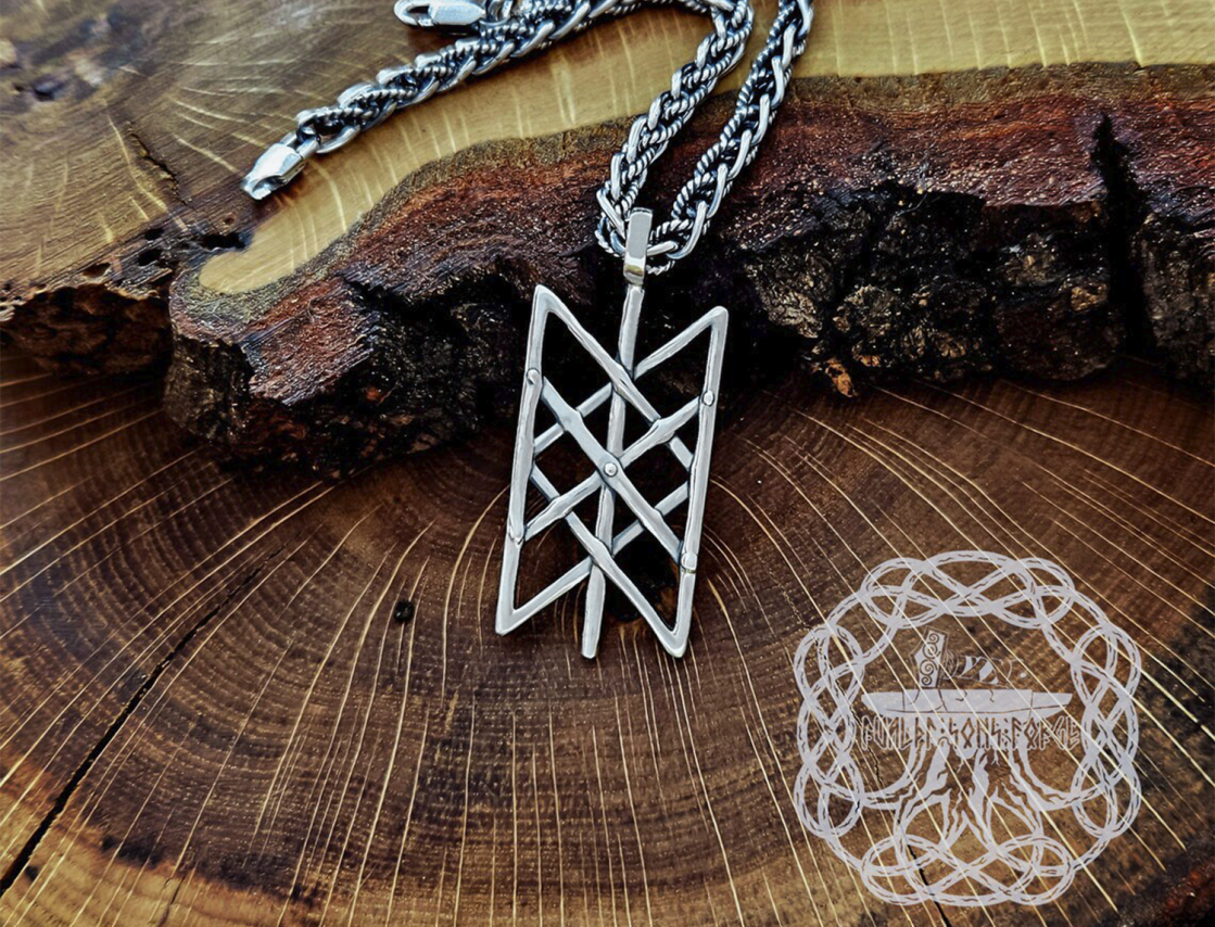 Handmade Sterling Silver Web of Wyrd Pendant. Viking Rune Necklace.