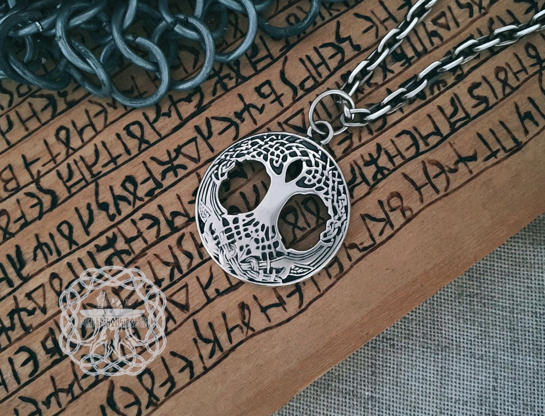 Handmade Sterling Silver Yggdrasil Pendant. Norse Viking Tree of Life Necklace.