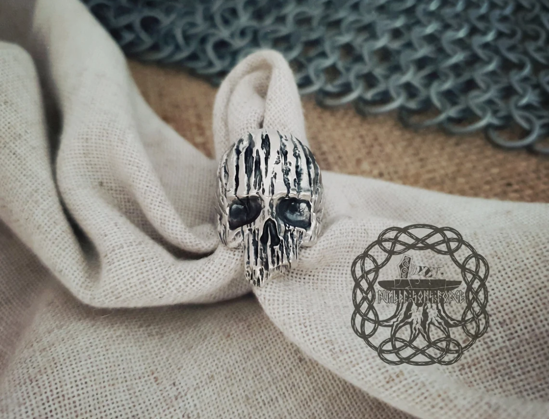 Handmade Sterling Silver Skull Mask Ring. Edgy Biker Jewelry.