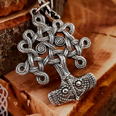 Sterling Silver Thor Hammer Necklace. Yggdrasil Mjolnir Pendant