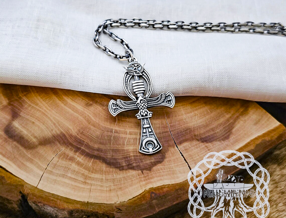 Handmade Sterling Silver Ankh Pendant. Egyptian Cross Necklace.