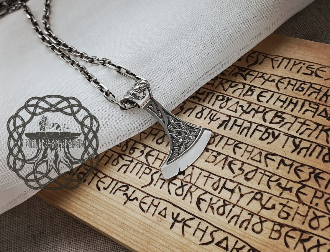 Sterling Silver Norse Pendant. Viking Axe Jewelry.