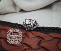 Sterling Silver Floral Skull Ring. Edgy Handmade Biker Jewelry.