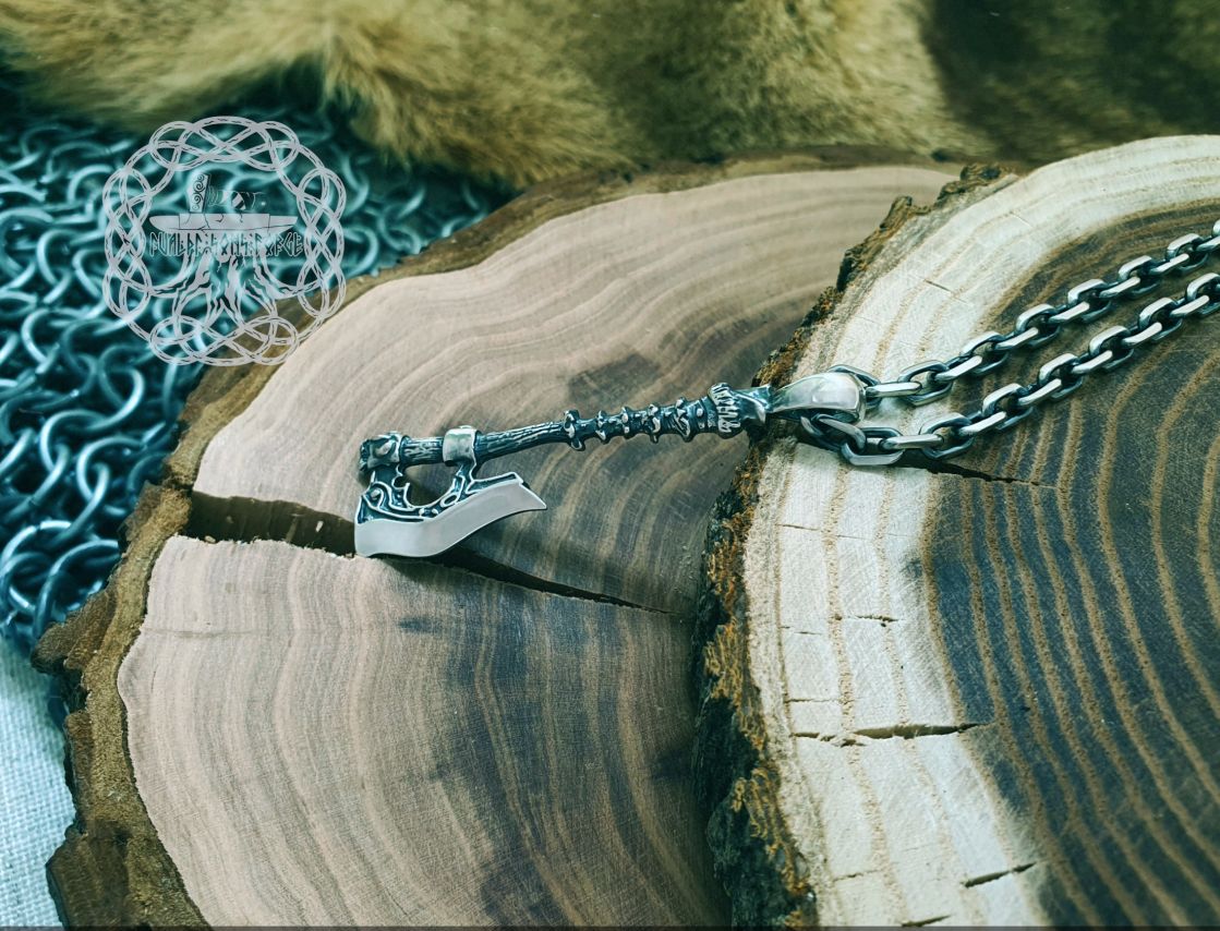 Norse Long Axe Pendant. Sterling Silver Viking Necklace.