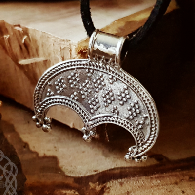 Handmade Sterling Silver Viking Lunula Pendant. Norse Amulet Necklace.