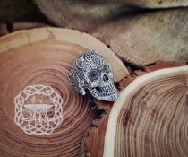 Sterling Silver Aztec Skull Ring. Maya Inspired Biker Design.