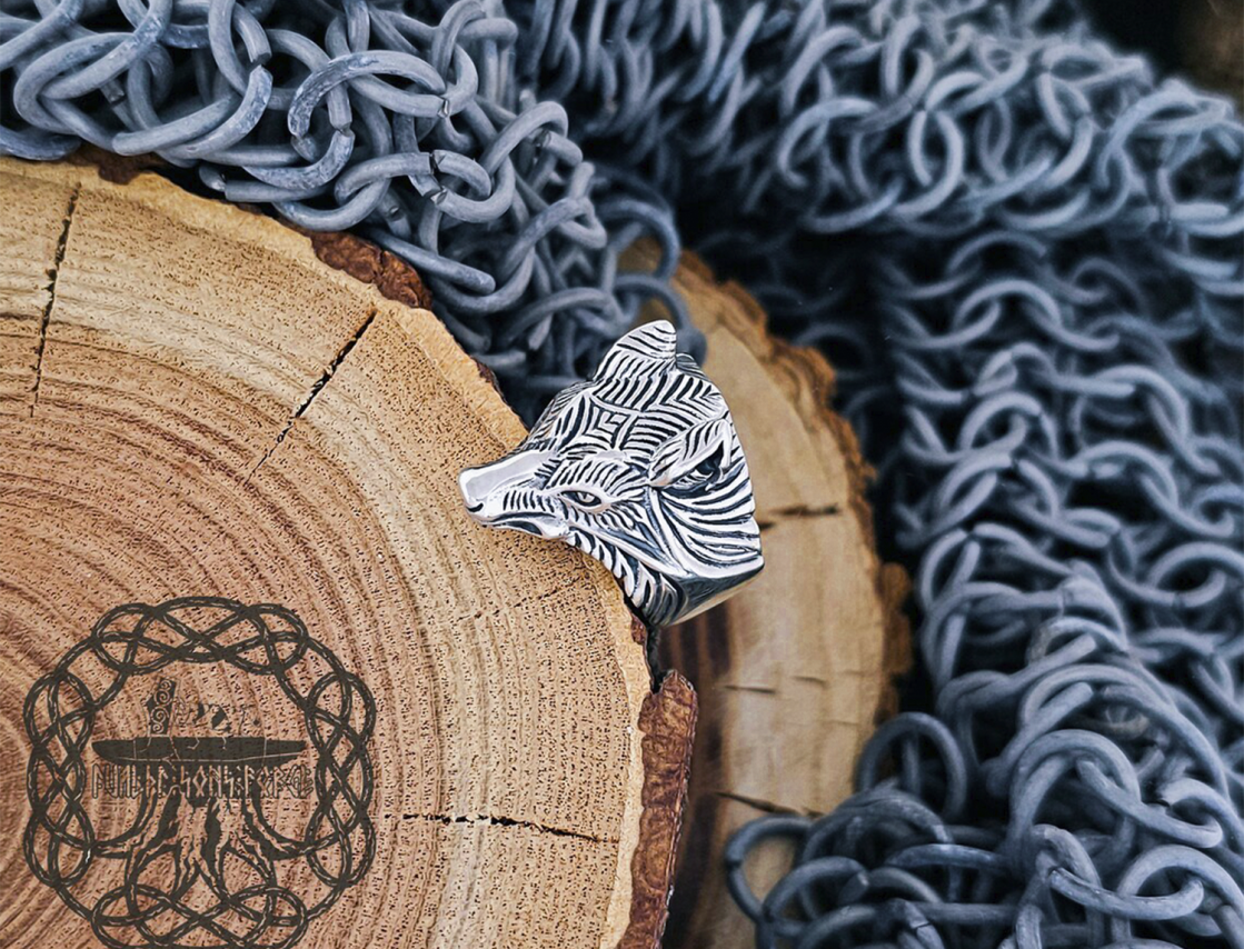 Sterling Silver Viking Wolf Ring. Artisan Norse Jewelry.