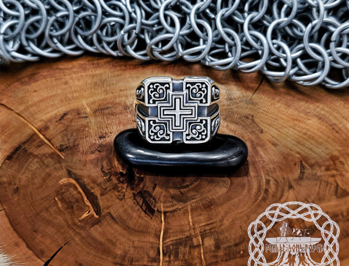 Sterling Silver Cross Statement Ring. Gothic Knight Jewelry.