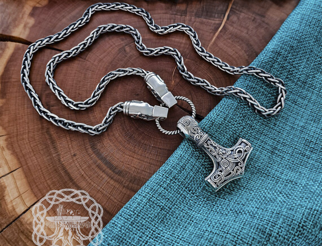 Sterling Silver Wolf Head Viking Chain. Gotland Replica Necklace.