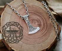 Sterling Silver Norse Pendant. Viking Axe Jewelry.