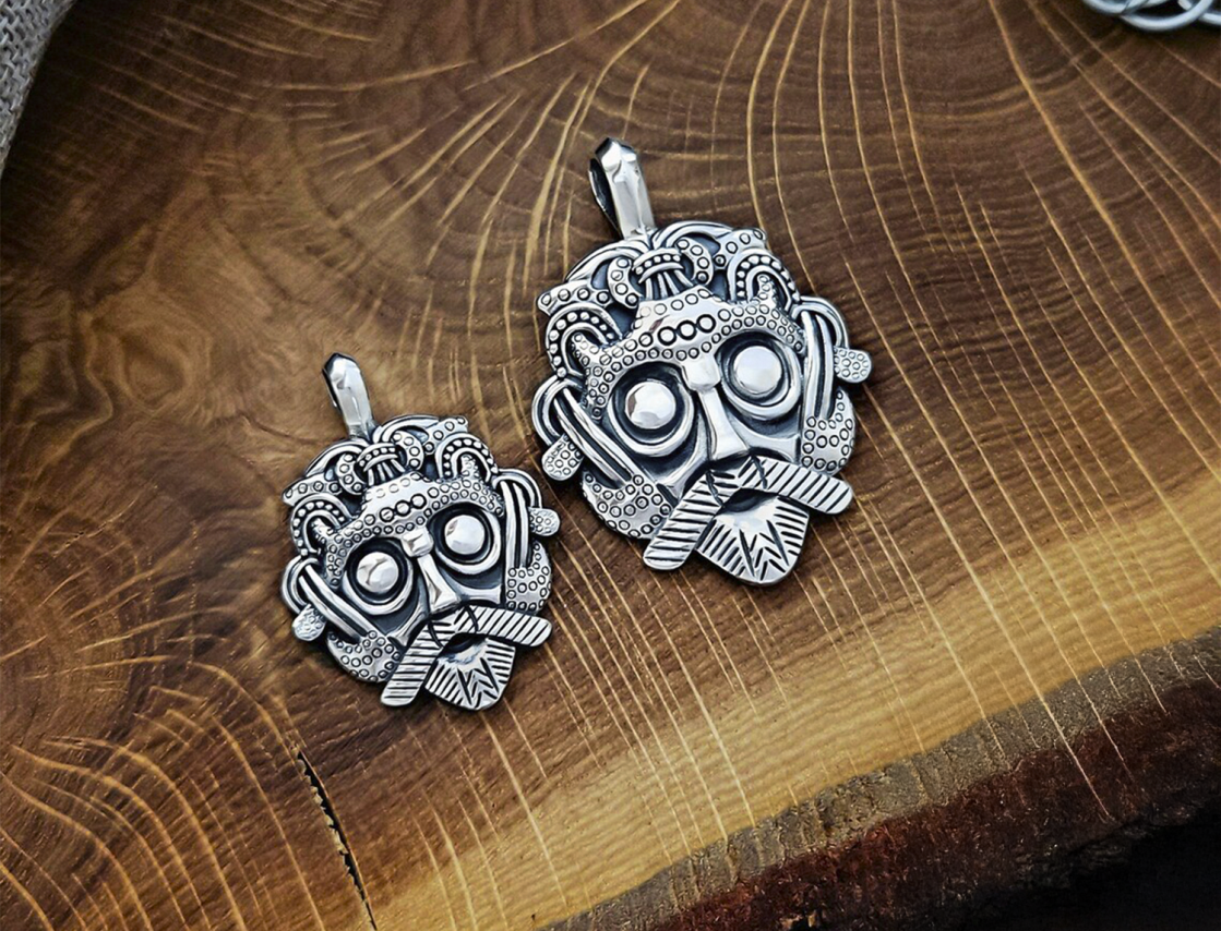 Handmade Sterling Silver Loki Mask Pendant. Viking Replica from Gnezdovo.