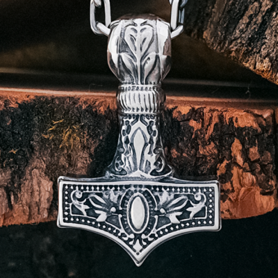 Viking Thor Hammer Necklace. Sterling Silver Mjolnir Pendant.