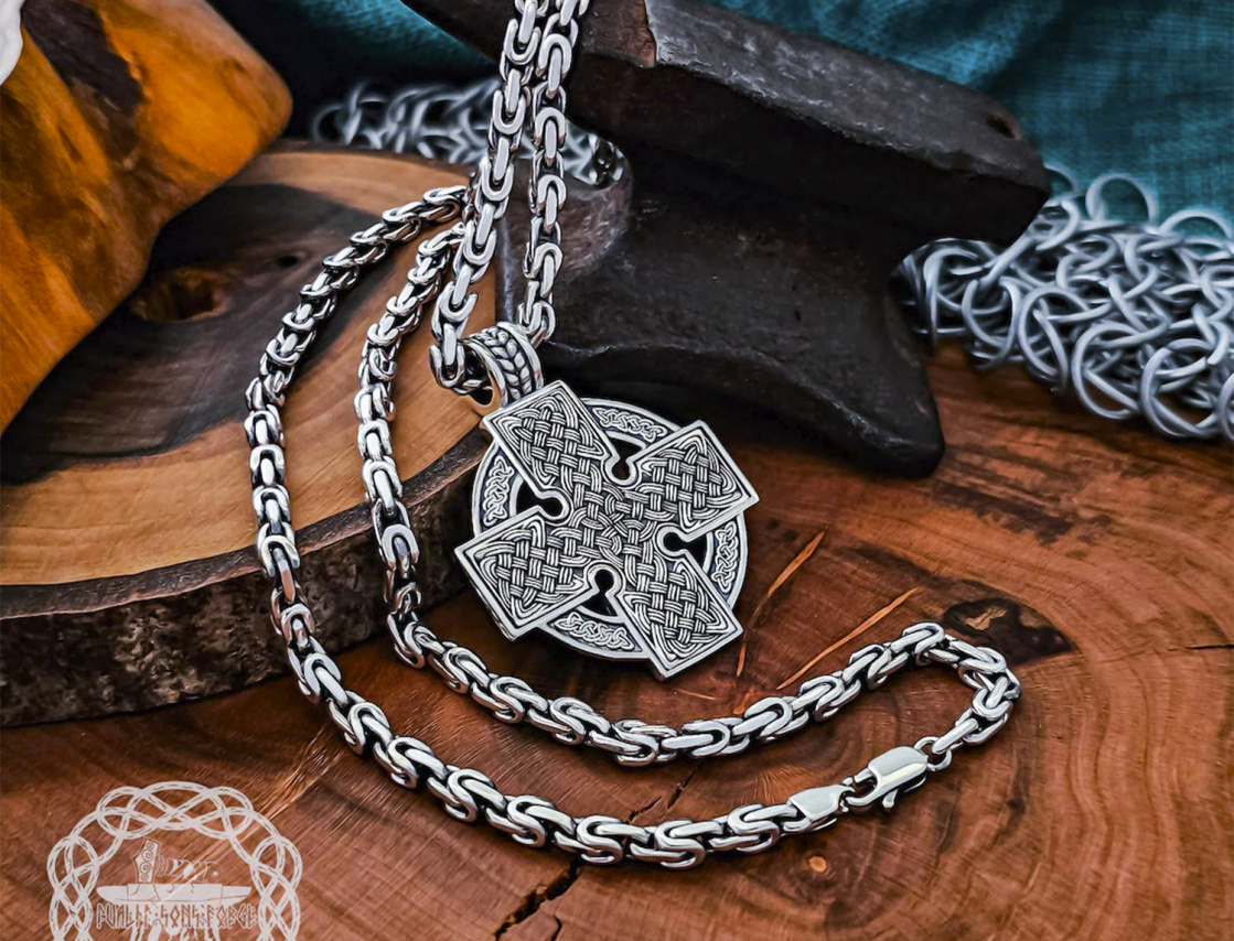 Sterling Silver Celtic Cross Pendant. Handmade Reversible Necklace.