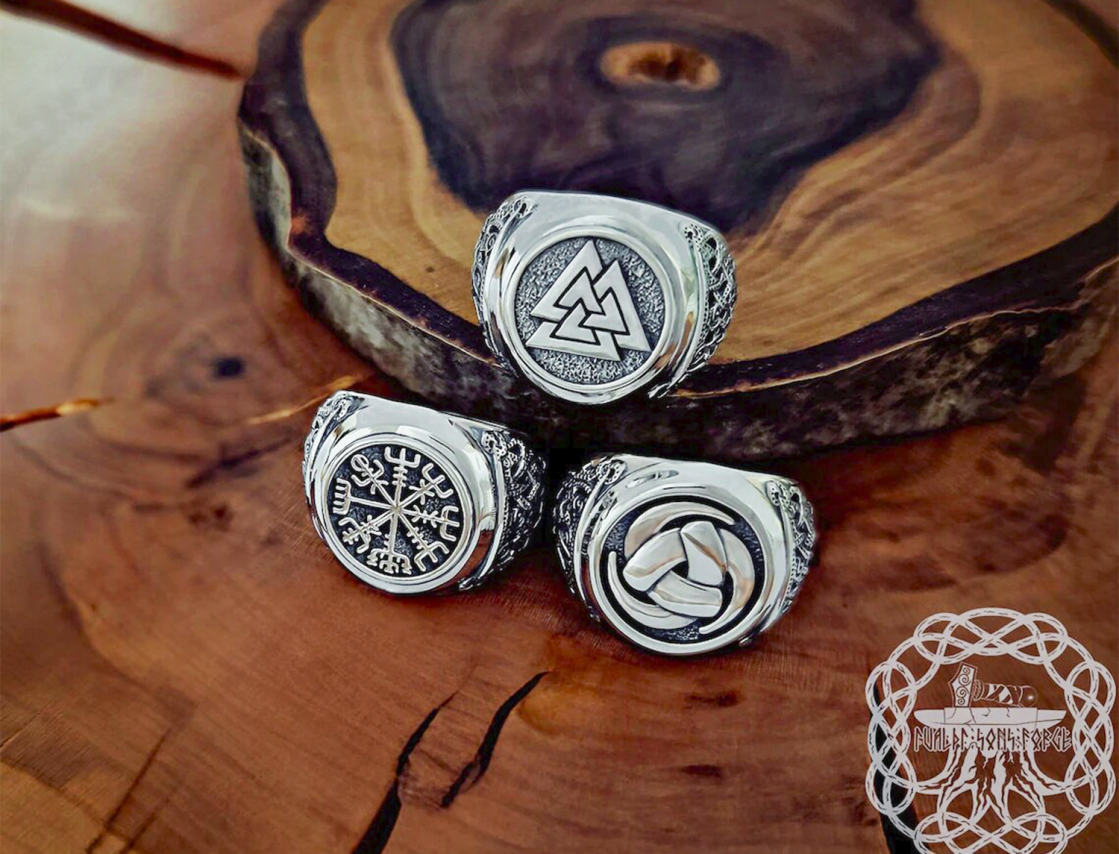 Sterling Silver Vegvisir Ring. Artisan Viking Jewelry.