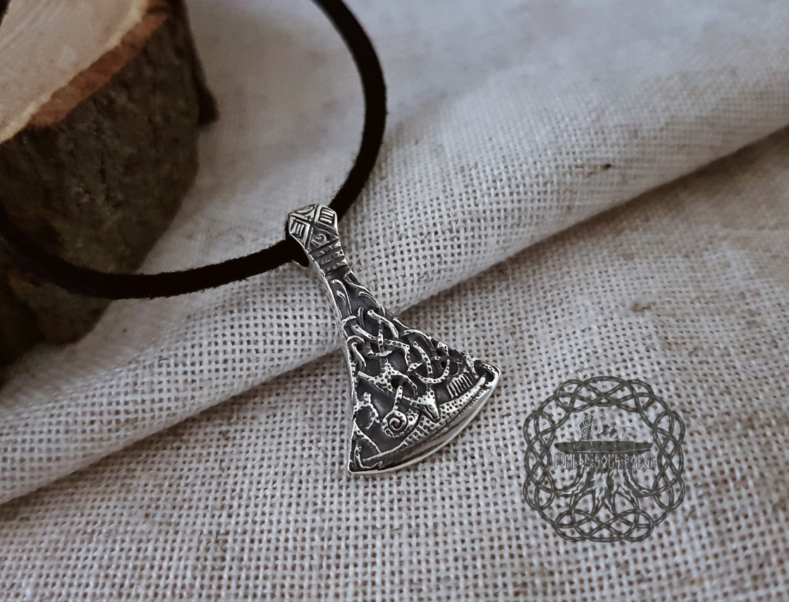 Handmade Sterling Silver Viking Axe Pendant. Mammen Style Necklace.