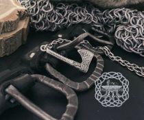 Handmade Viking Axe Pendant. Sterling Silver Valknut Jewelry.