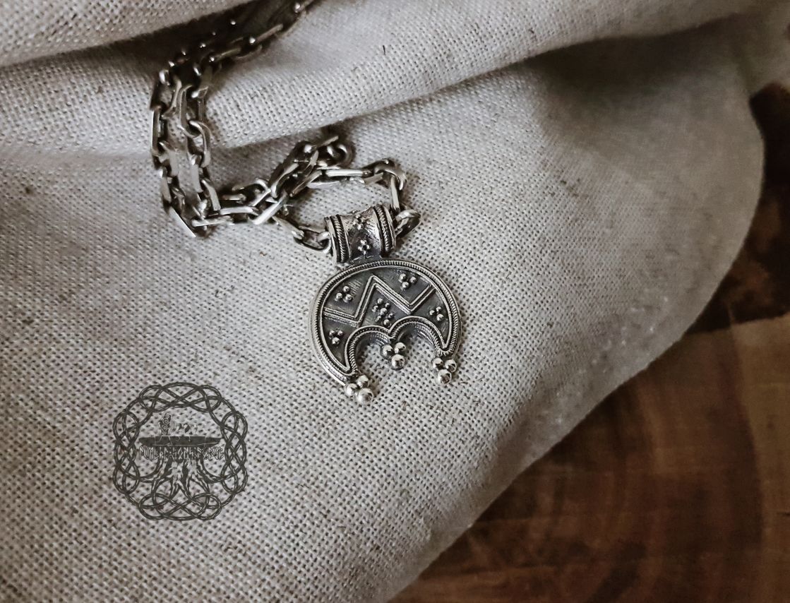 Handmade Sterling Silver Viking Lunula Necklace. Womens Amulet Pendant.