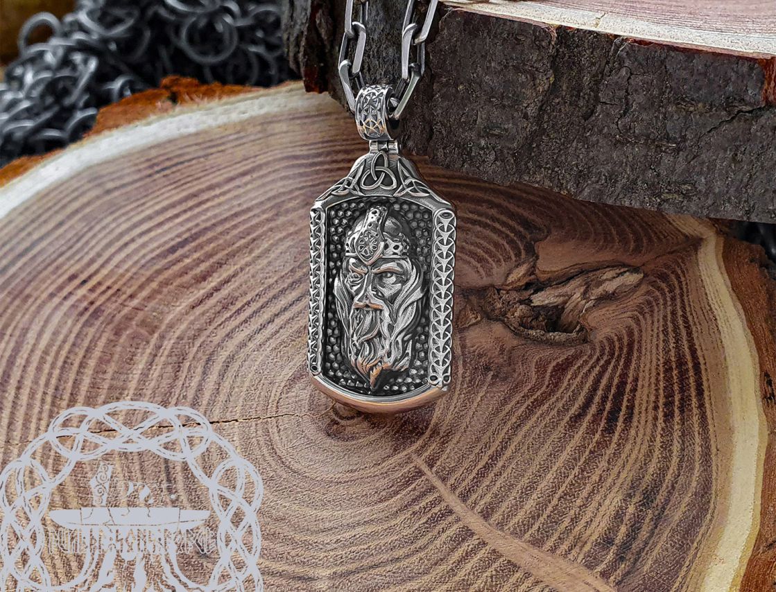 Handmade Sterling Silver Odin Pendant. Norse Viking Necklace.