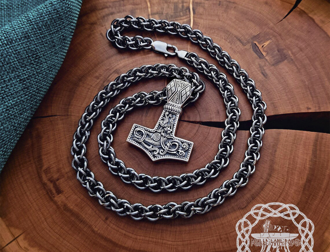 Handmade Black Sterling Silver Viking Chain. Authentic Norse Necklace.