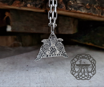 Sterling Silver Odins Ravens Pendant. Featuring Valknut and Odins Horn Symbols.