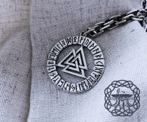Handmade Sterling Silver Valknut Pendant. Norse Runic Necklace.