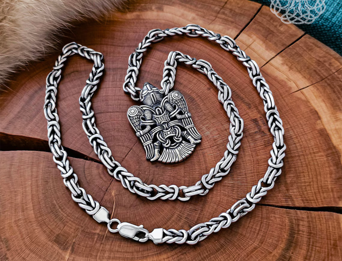 Handmade Sterling Silver Winged Man Pendant. Viking Replica Necklace.