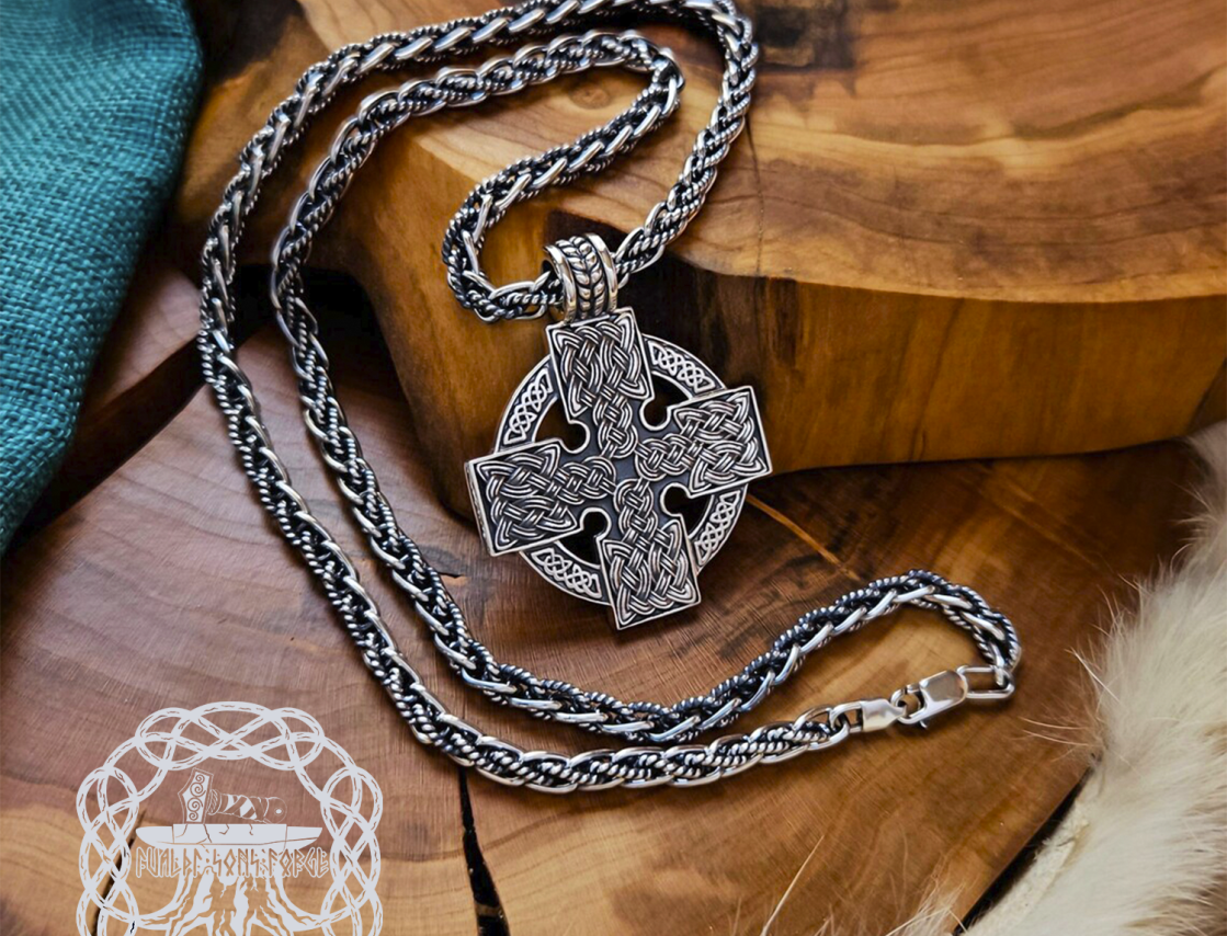 Handmade Sterling Silver Celtic Cross Pendant. Artisan Norse Jewelry.