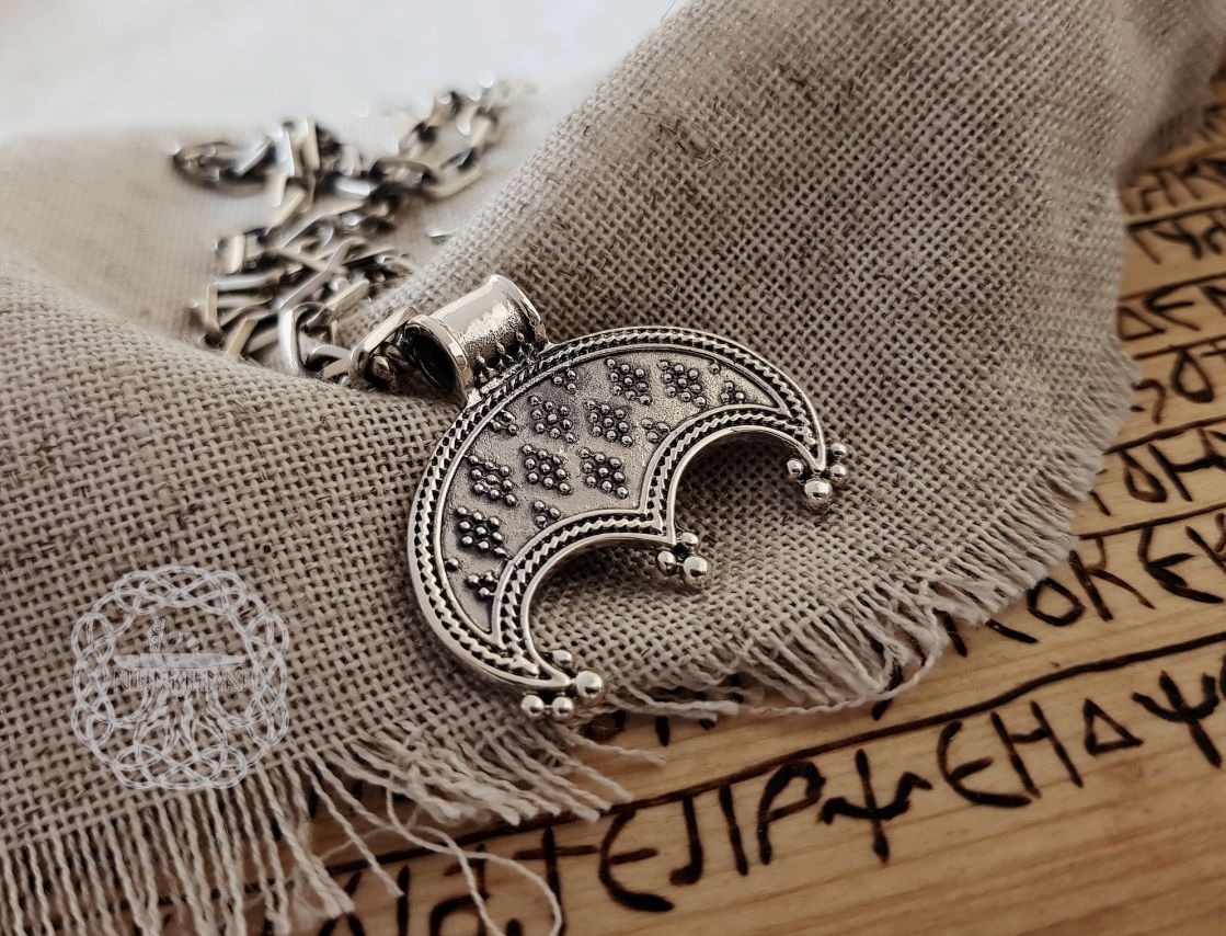 Handmade Sterling Silver Viking Lunula Pendant. Norse Amulet Necklace.
