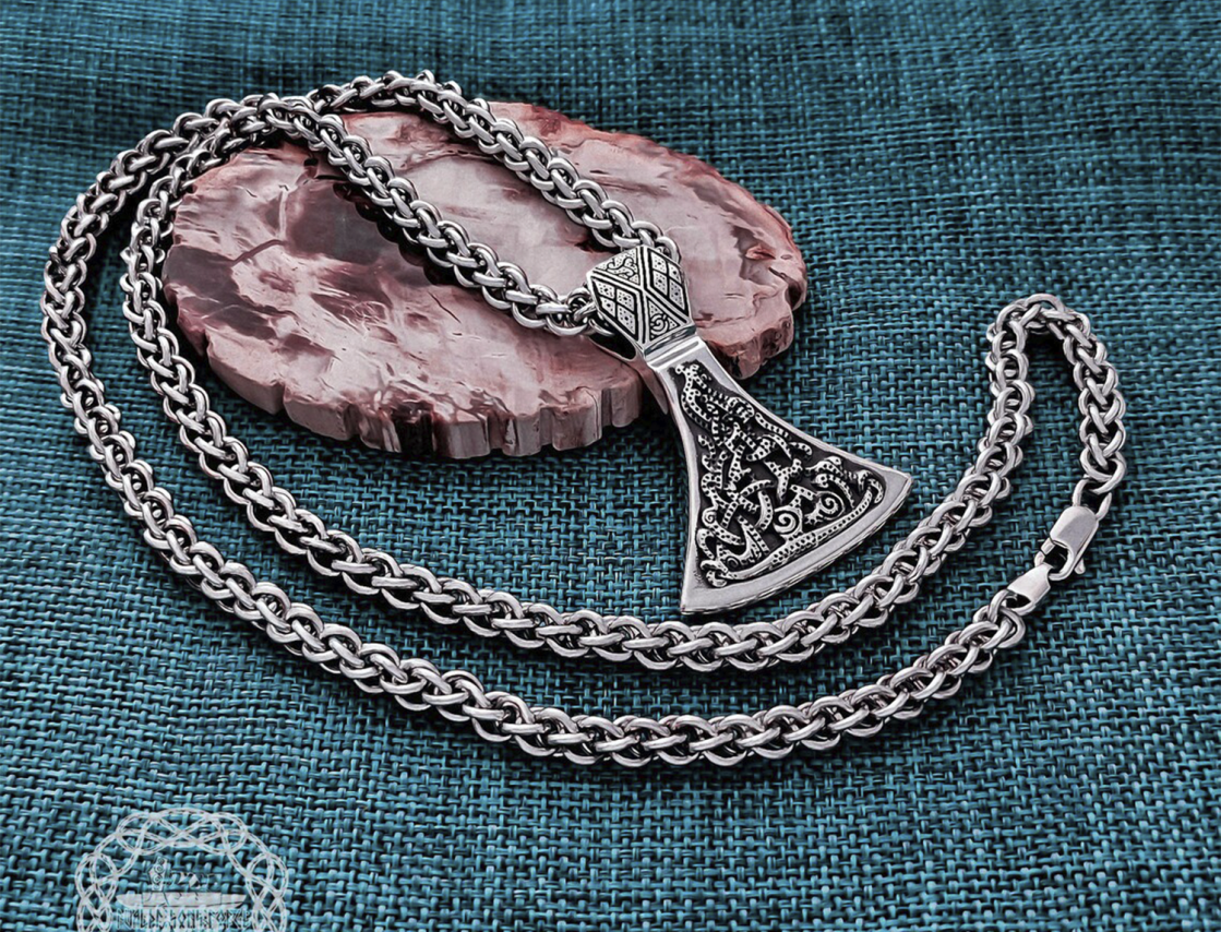 Mammen Style Viking Axe Pendant. Sterling Silver Norse Jewelry.