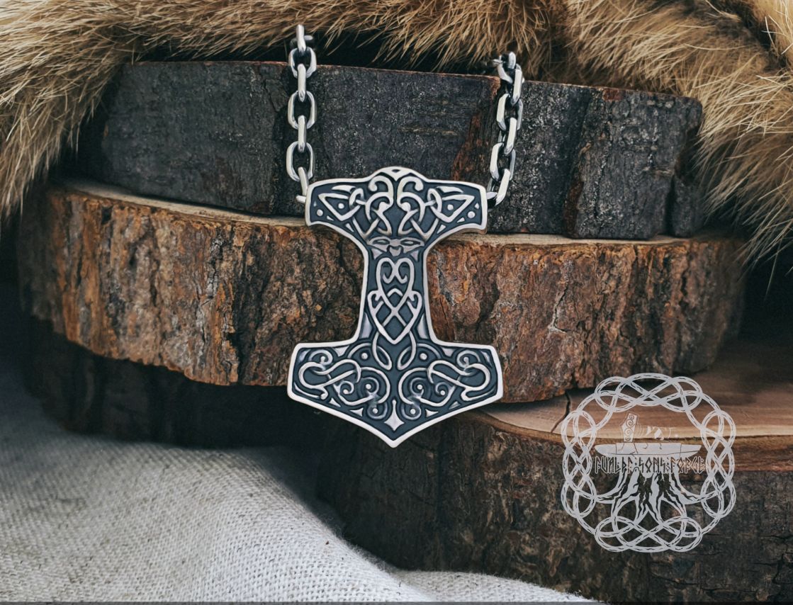 Norse Viking Mjolnir Pendant. Sterling Silver Thor Hammer Necklace.