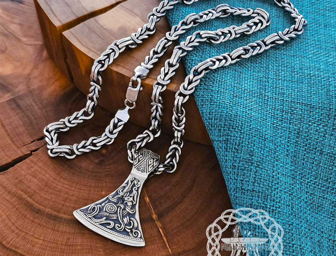 Mammen Style Viking Axe Pendant. Sterling Silver Norse Jewelry.