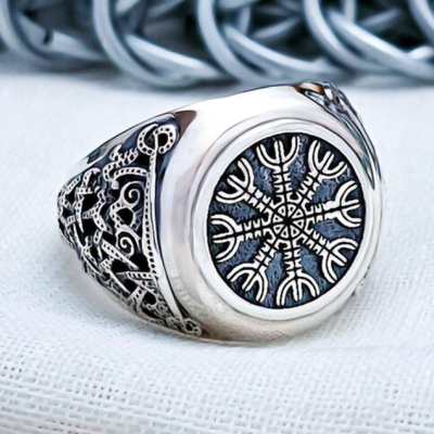 Sterling Silver Helm of Awe Ring. Artisan Viking Jewelry.