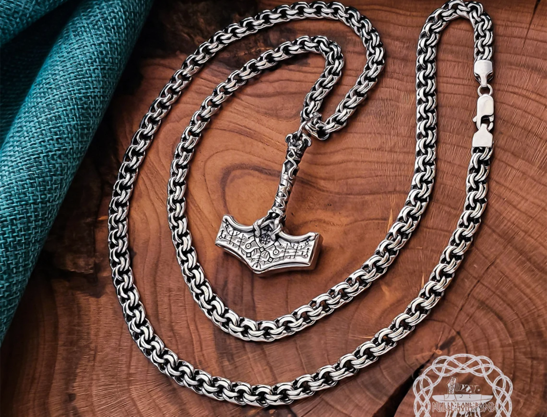 God of War Mjolnir Pendant. Sterling Silver Kratos Thor Hammer Necklace. Handmade Viking Jewelry.