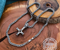 Handmade Olaf cross mjolnir pendant. Sterling silver Thor hammer replica from Iceland.